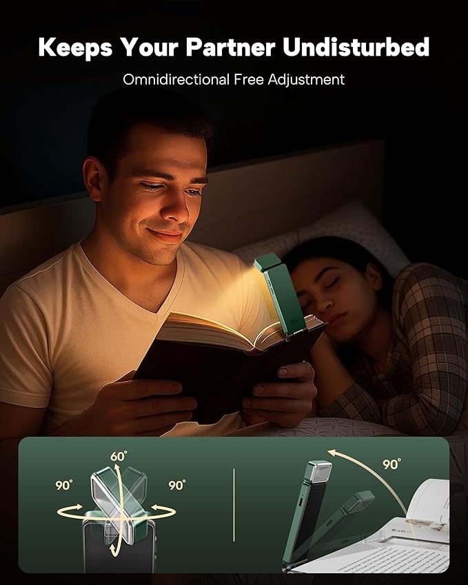 86lux Book Light, Rechargeable Clip-On LED Reading Light for Bed & Night Use - 3 Color Temperatures with Stepless Dimming, Ultralight Bookmark Design for Kids, Book Lovers, Green