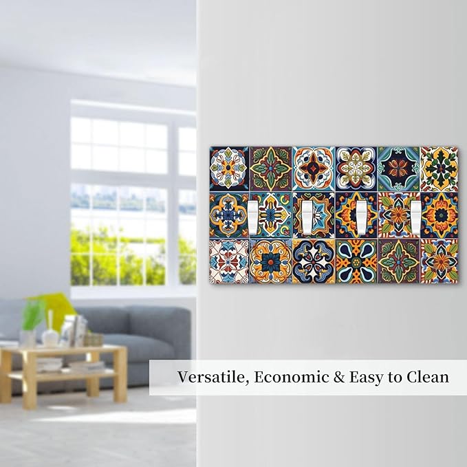 Mexican Talavera Tiles Floral Light Switch Covers Quad Toggle Electrical Faceplate 4 Gang Wall Plate Decorative Switch Plates Cover for Bathroom Kitchen Decor