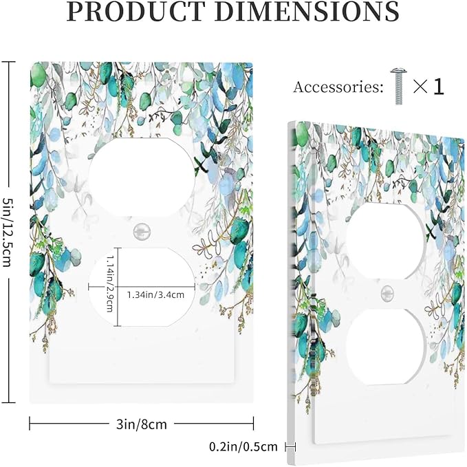 Decorative Outlet Covers Bohemian Green Eucalyptus Leaf Pine Leaves 1 Gang Wall Plate Receptacle Duplex Light Switch Cover Plate Single Dual Plug Covers Electrical Switchplate
