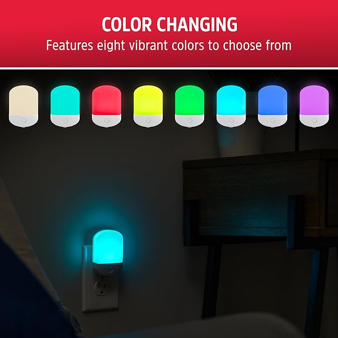 Energizer Night Light, Color Changing, Nightlight for Bedroom, Bathroom, Nursery, Hallway, Kitchen,White Base, 81567