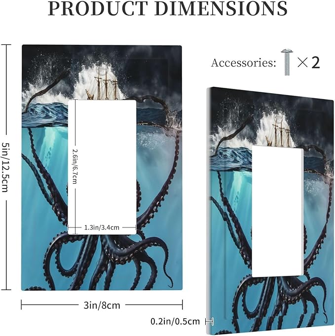 Light Switch Cover Plate Black Ocean Nautical Octopus Ship Funny Kraken 1 Gang Outlet Covers Single Rocker Switch plate Covers Decorative Wall Plates Electrical GFCI Receptacle for Home Decor