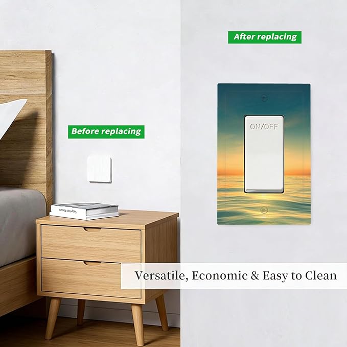 Serene Coastal Sunset Single Rocker Switch Cover - 1-Gang Standard US Size Minimalist Ocean Landscape Design Light Switch Covers for Bathroom Decor