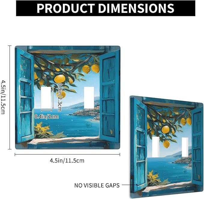 Decorative Art Light Switch Covers Seaside Window with Lemons 2 Gang Double Toggle Wall Plate Decorative Switchcover Electrical Switchplate for Home Decor