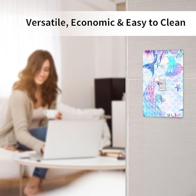 Mermaid Girl Light Switch Cover Plates Decorative 1 Gang Single Toggle Wall Plate Electrical Switchpalte Faceplate for Kid Bedroom Home Bathroom Decor 4.5" x 2.76"
