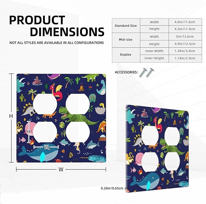 Cartoon Nursery Animal Whale Dolphin Starfish 2-Gang Device Duplex Wall Plate, Funny Cool Blue/Green Dinosaur Decorative Two Gang Double Duplex Receptacle Socket Outlet and Light Switch Cover Plate