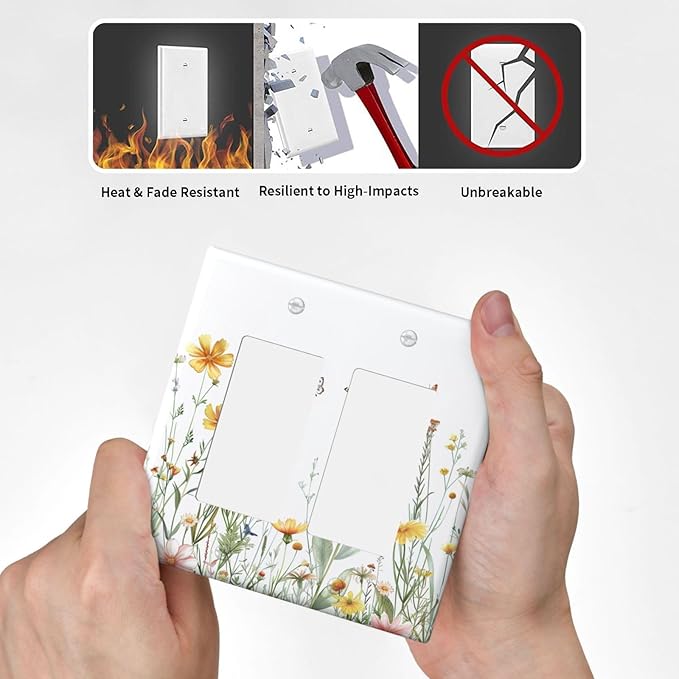 Decorative Outlet Covers Rustic Colorful Floral Butterfly Watercolor Flowers 2 Gang Double Rocker Light Switch Cover Decorative Switch plates Electrical Wallplates GFCI Receptacle for Bathroom Bedroom