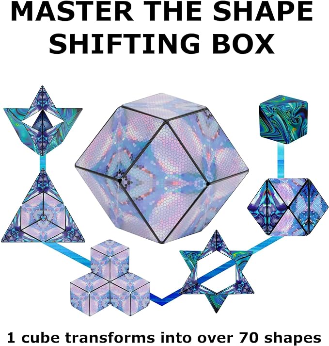 Shashibo Shape Shifting Box - Award-Winning STEM Fidget Toy with Ultra Strong Magnets - Puzzle Cube Transforms Into 100+ Shapes, Perfect Sensory Gift for Kids, Teens, and Adults (Mystic Ocean)