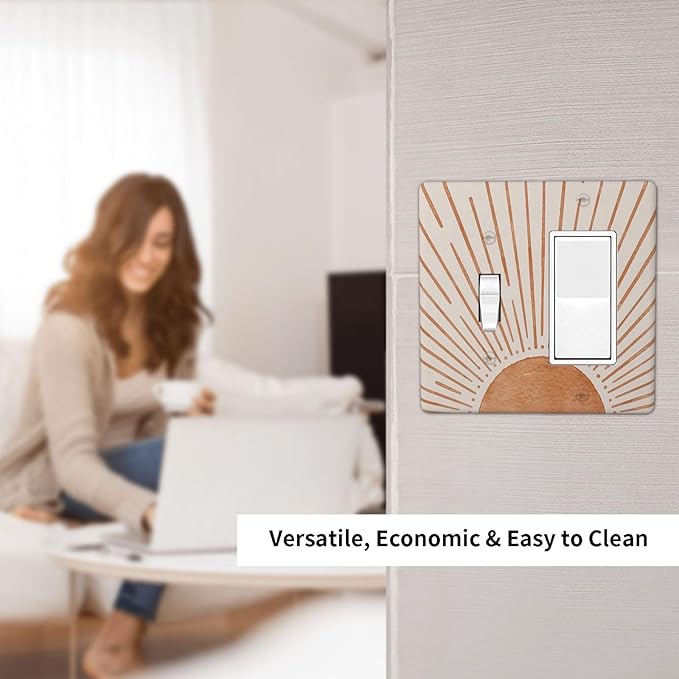 60s Orange Vinrage Boho Sun 2 Gang Single Toggle/Rocker Combination Light Switch Cover Decorative Wall Plate Cover Electrical Faceplate Art Decor