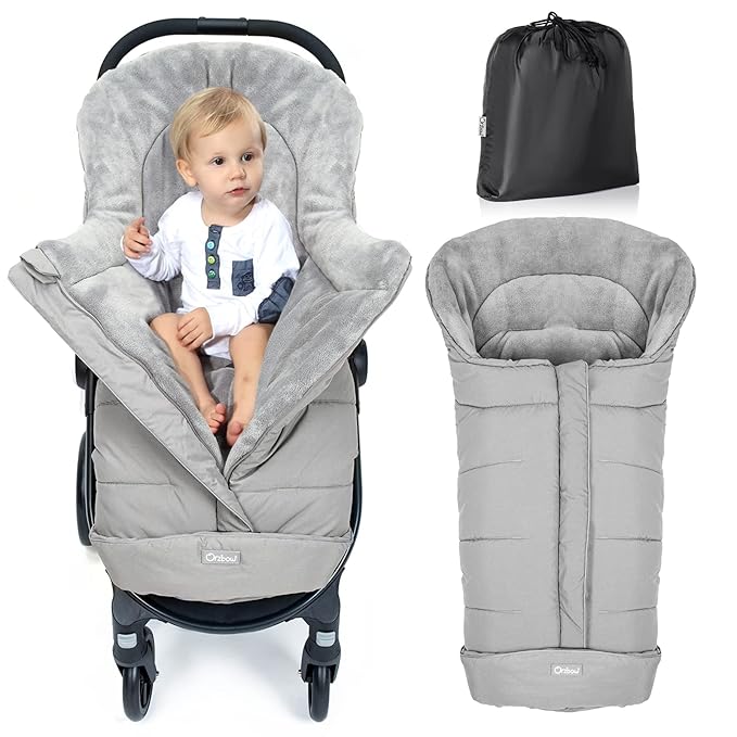 Orzbow Universal Stroller Footmuff, Winter Baby Bunting Bag for Stroller - Baby Sleeping Bag with Coral Fleece Lining for Cold Weather, Water-Repellent, Winter Must Have for Toddler Kids, Light Grey