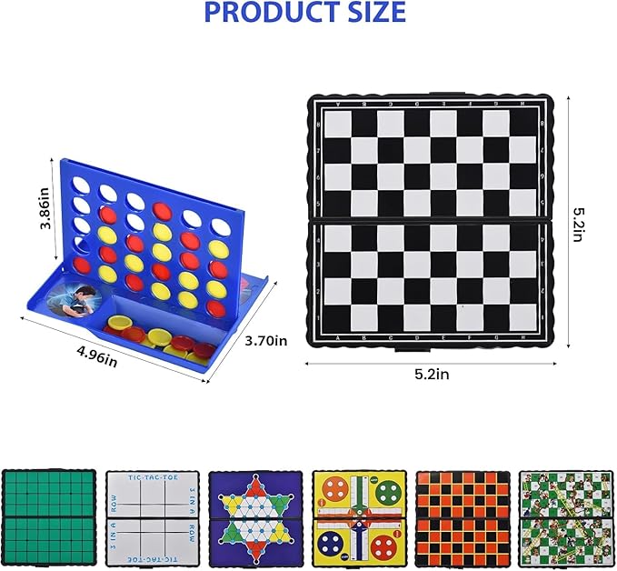 8-in-1 Mini Magnetic Chess Game Set with Portable Folding Magnet Board Pocket Games, Family Trips Camping Activities Party Games for Kids and Adults