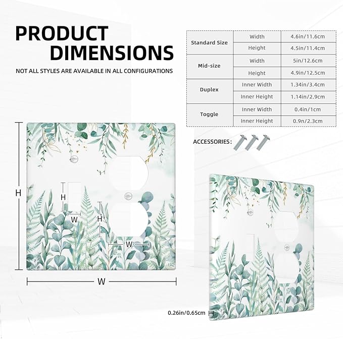 Boho Green Eucalyptus Leaf Floral Sage Flower Wallplates 1 Toggle 1 Duplex Switch Plate Electrical GFCI Faceplate Decorative Light Switch Covers for Bedroom Living Room Decor