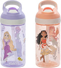Zak Designs Disney Princess Atlantic Kids Water Bottle For School or Travel, 16oz Durable Plastic Water Bottle With Straw, Handle, Leak-Proof Spout Cover, 2-Pack (Ariel, Cinderella, Moana, Rapunzel)