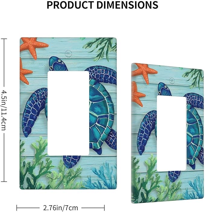 Sea Turtle Starfish 1-Gang Rocker Wall Plate, Ocean Marine Switch Plate for Kitchen, Living Room, Bathroom & Beach House