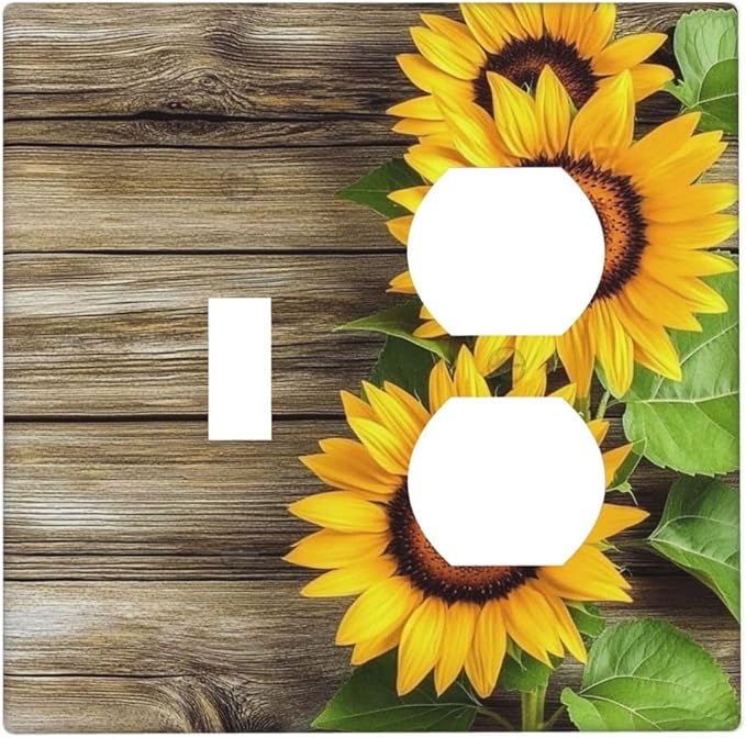 Wallplates Sunflowers Rustic Wood 1 Toggle 1 Duplex Switch Plate Electrical Gfci Faceplate Decorative Light Switch Covers For Farmhouse Cabin Decor