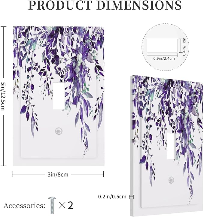 Decorative Light Switch Cover Plate Purple Eucalyptus Boho Olive Leaves Country Unique 1 Gang Wall Plate Cover Single Toggle Switch Plate Covers Jumbo Electrical Switchplate Receptacle