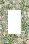 Decorative Light Switch Cover Plate with Vintage Wildflowers & Daisies on Light Green Background Design 1 Gang Rocker Outlet Covers Single Decora Gfci Device Wall Plate