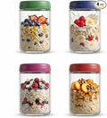 18 OZ 4Pack, Overnight Oats Jars with Lids, Glass Meal Prep Containers, Airtight Mason Jars for Breakfast, Yogurt Parfait, Salad & Smoothies, Leakproof and Reusable Food Storage Jars(4-1)
