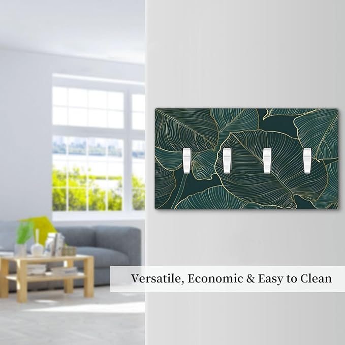 Gold Tropical Green Botanical Palm Leaves Light Switch Covers Quad Toggle Electrical Faceplate 4 Gang Wall Plate Decorative Switch Plates Cover for Bedroom Living Room Decor