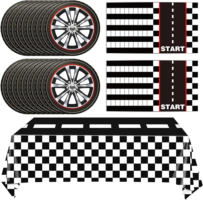 41Pcs Race Car Birthday Party Supplies Inckudes 20 Plates 20 Napkins and 1 Tablecloth, Racing Car Race Track Party Decorations Racing Sports Themed Dinnerware for Kids Boys Baby Shower Home Decor