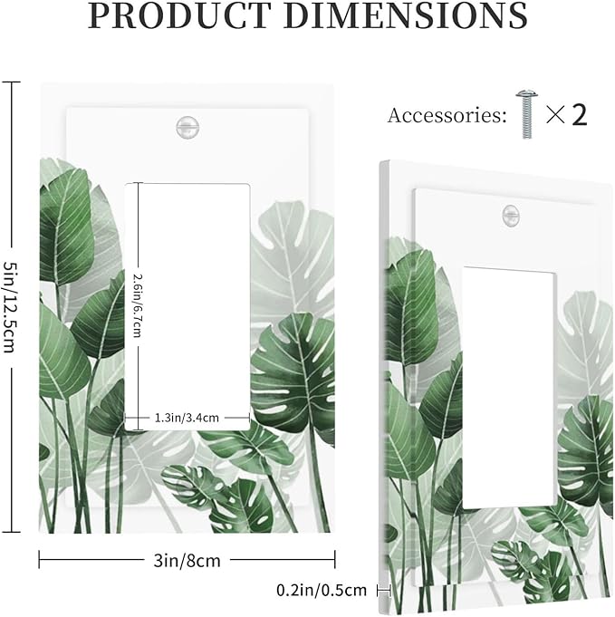 Decorative Outlet Covers Boho Tropical Plant Natural Palm Leaf 1 Gang Single Rocker Light Switch Cover Plate Wall Plates Gfci Faceplate For Bed Room Living Room Decor