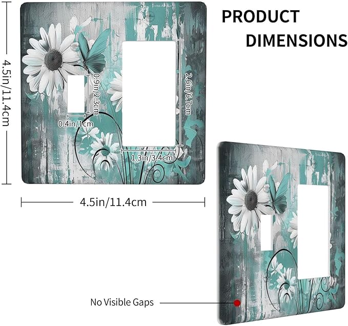 Outlet Covers Teal Daisy Floral Vintage Wood Plank 1 Toggle 1 Rocker Combination Decorative Wall Plate Electrical Switch Plates Light Switch Cover Plate For Farmhouse Cabin Decor