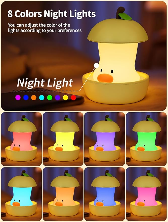 Night Light for Kids, Rechargeable Bedside Touch Lamp, Portable Dimmable Nightlight, Cute Nursery Night Lights, Funny Gifts for Baby, Teens, Adults Bedroom Office Home Decor(Pear Duck Yellow)