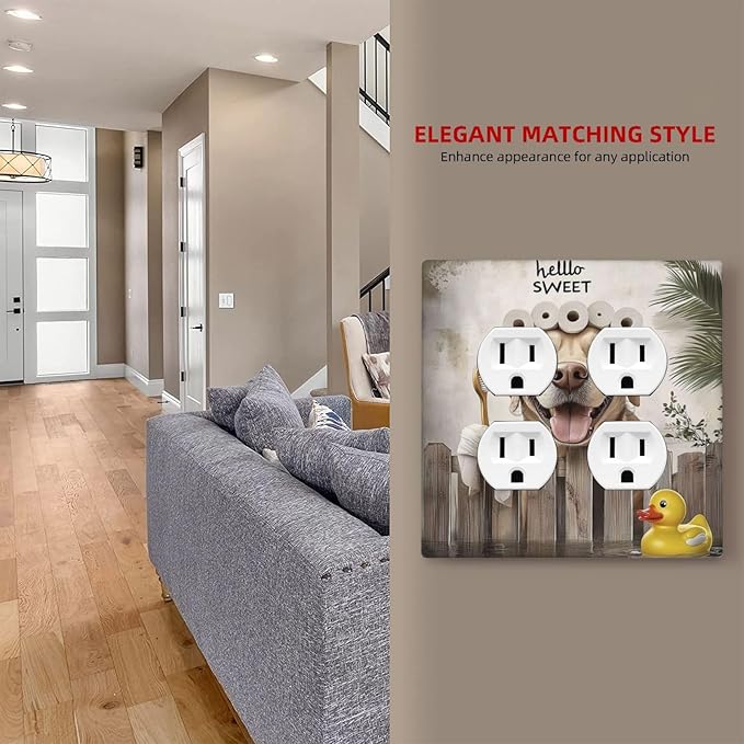 Funny Dog Rustic Farmhouse Wooden Fence Labrador Outlet Covers 2 Gang Double Duplex Decorative Light Switch Covers Electrical Wallplates Socket Faceplate For Kids Room Bathroom Decor