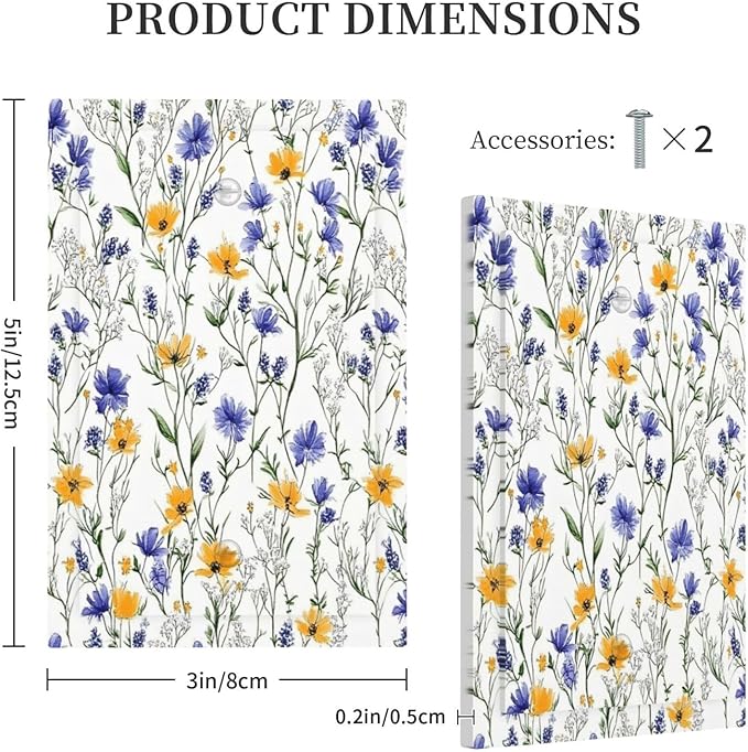 Light Switch Cover Plate Floral Colorful Green Leaf Wildflower 1 Gang No Device Blank Electrical Wall Plates Faceplate Decorative Switch Plate For Bed Room Living Room Decor