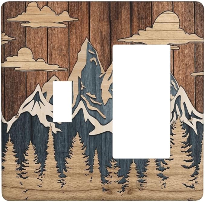 Blue Mountain Range Forest Nature Wilderness Wood Texture Outlet Covers 1 Toggle 1 Rocker Combination Decorative Wall Plate Electrical Switch Plates Light Switch Cover Plate for Farmhouse Home Decor