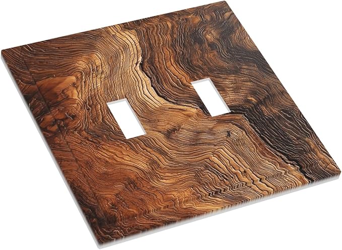 Natural Wood Grain Texture Old Tree Trunk Print Decorative Switch Plates 2 Gang Double Toggle Outlet Light Switch Cover Wall Plate Electrical Faceplate for Farmhouse Home Decor
