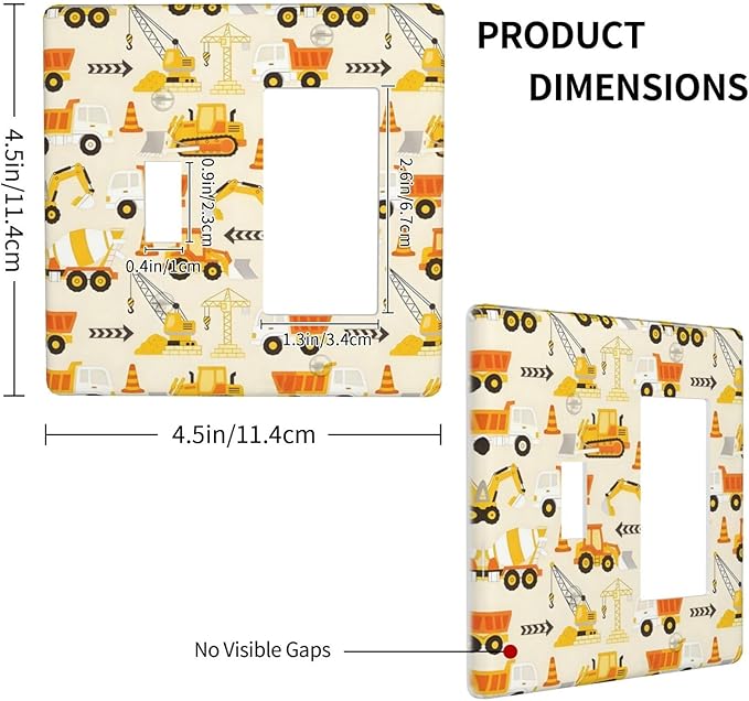 Decorative Outlet Covers Construction Vehicle Yellow Trucks Diggers 2 Gang Light Switch Cover Plate Single Toggle 1 Rocker Wall Plates for Electrical Switch Plate Covers for Home Decor