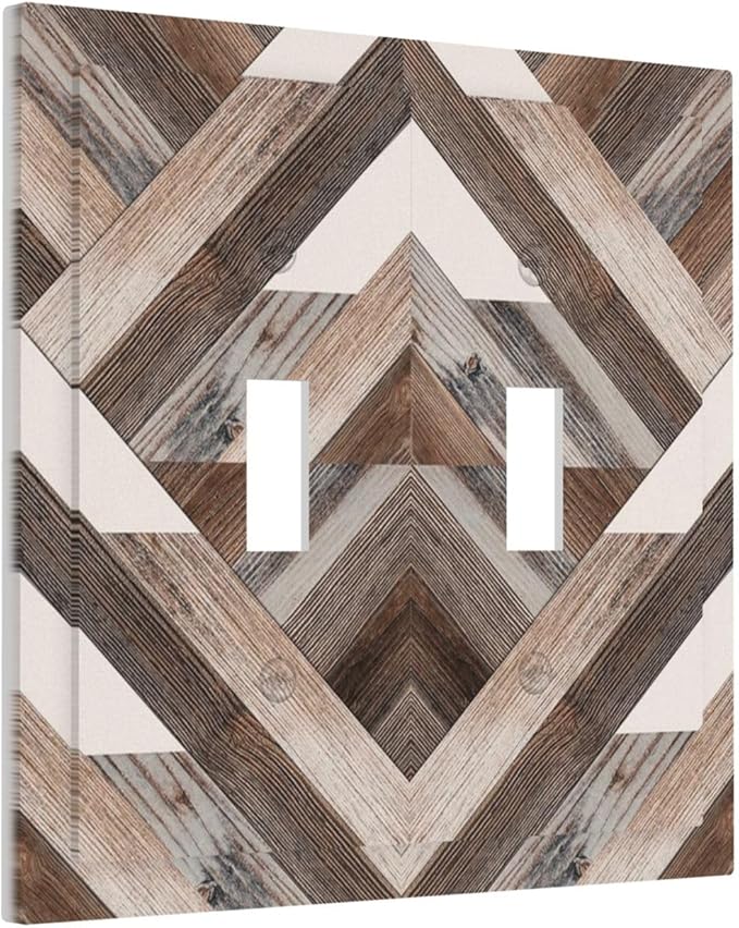 Polygon Collage Abstract Shapes Rustic Wood Panel Print Decorative Switch Plates 2 Gang Double Toggle Outlet Light Switch Cover Wall Plate Electrical Faceplate for Farmhouse Bedroom Decor