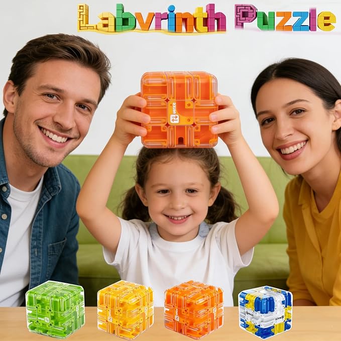 Puzzle Maze Cube for Adults & Kids, 3D Labyrinth Magic Brain Teaser Game, Educational Sensory Learning Toys Birthday Gift for 5 6 7 8 12+ Years Old Boys Girls（Orange）