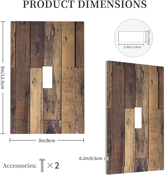 Cool Brown Wood Style Vintage Rustic Print Decorative Light Switch Cover 1 Gang Single Toggle Device Electrical Faceplate Switchplates Decorator Outlet Wall Plate for Farmhouse Home Decor