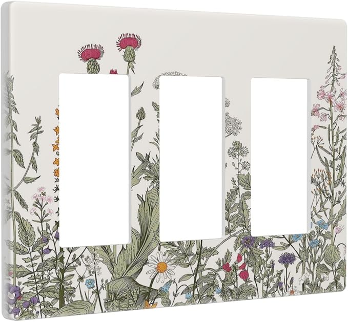 Vintage Colorful Wild Flower Floral 3 Gang Triple Rocker/Decorator Light Switch Wall Plate Cover Decorative Gfci Electrical Faceplate Switchplate Room Decorate