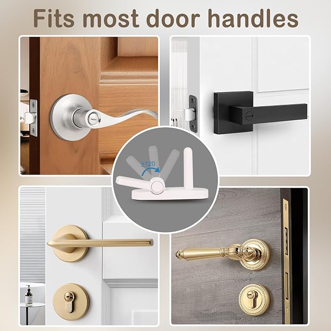 Childproof Door Lever Lock(4 Pack) Door Locks for Kids Safety,Preventing Babies From Opening Doors,Child Proof Door Lock with 3M Adhesive,Easy Install & Remove,Durable ABS,White