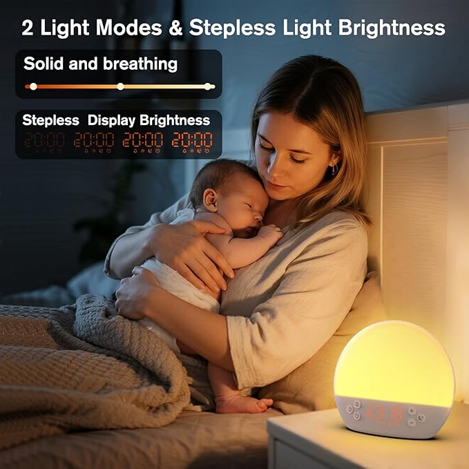 KEPLUG Wake Up Light Sunrise Alarm Clock,Digital Alarm Clocks Bedside Dimmable Night Light,White Noise Sound Machine 30 Soothing Sounds, Loud Alarm Clock for Heavy Sleepers Adults Kids,Ideal for Gift