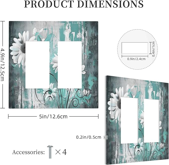 Decorative Outlet Covers Teal Daisy Floral Vintage Wood Plank 2 Gang Double Gfci Rocker Electrical Wall Panels Light Switch Cover Plate For Farmhouse Cabin Decor