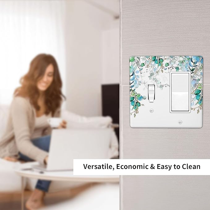 Decorative Outlet Covers Bohemian Green Eucalyptus Leaf Pine Leaves 2 Gang 1 Gang Wall Plate Cover Single Toggle Rocker Combination Light Switch Plate Covers Jumbo Switch Cover
