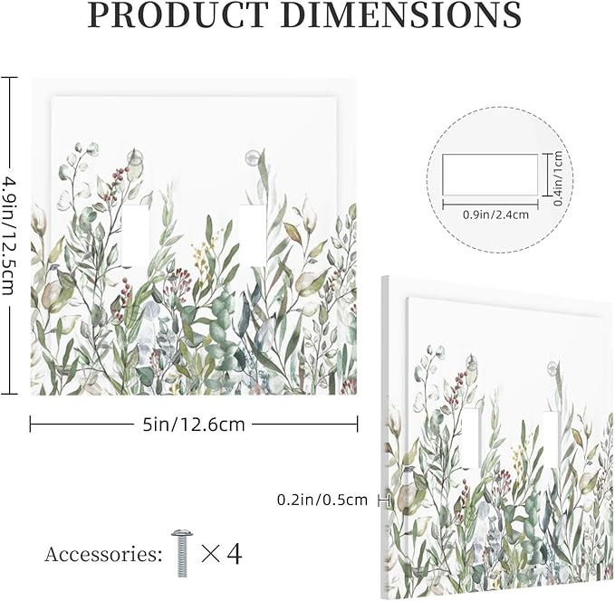 Wildflower Garden Rustic Green Leaf Floral Decorative Switch Plates 2 Gang Double Toggle Outlet Light Switch Cover Wall Plate Electrical Faceplate for Bed Room Living Room Decor