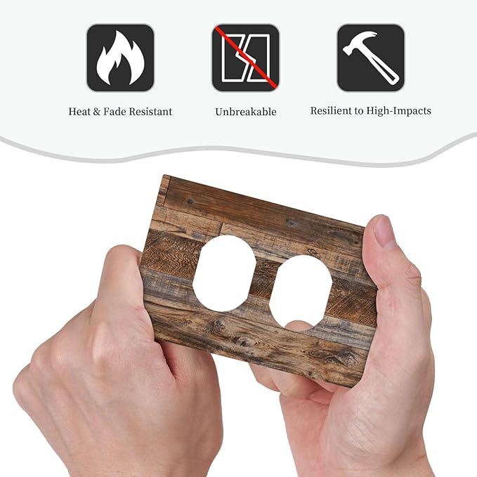 Vintage Board Rustic Brown Wood Texture Outlet Covers 1 Gang Duplex Light Switch Cover Decorative Switch Plates Electrical Receptacle Faceplate Wall Plate for Farmhouse Home Decor