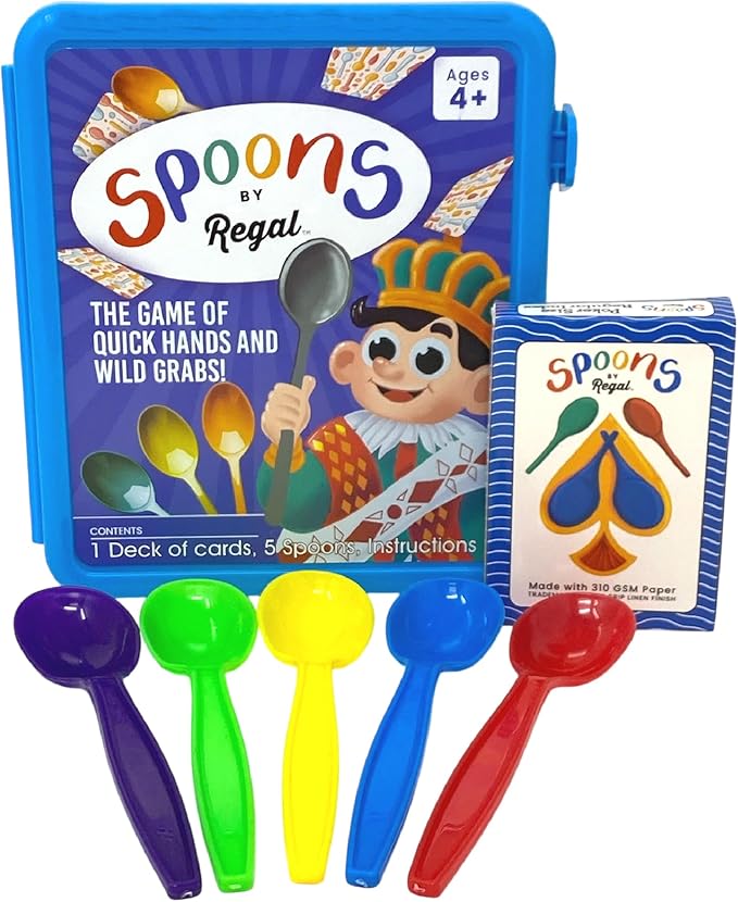 Regal Games Spoons Card Games for Kids - Spoons Game, Deck of Cards, Fun Family Games for Kids and Adults, Playing Cards, Game Night, Travel Games, 3-5 Multi-Player Card Game, Games for Adults