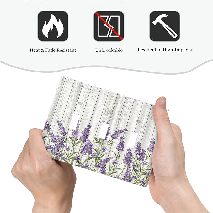 Rustic Wooden Plank Lavender 3 Gang Light Switch Cover Triple Toggle Wall Plates Decorator Receptacle Outlet Covers Electrical Switchplate Faceplate for Bedroom Bathroom Kitchen Decor