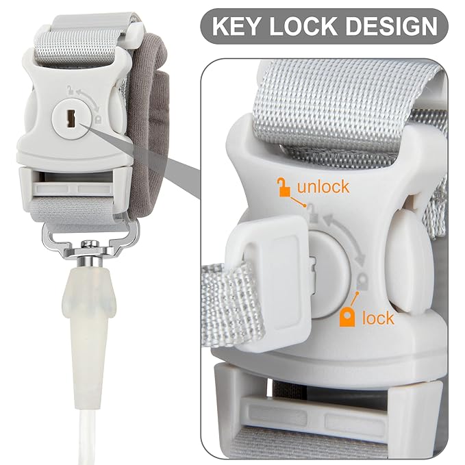 Blisstime Toddler Leash, Kid Leash Anti Lost Wrist Link with Key Lock Upgraded Baby Leash with Safety Wristband Rope for Babies Toddlers Child Kids (6.56ft/2m, Light Gray)