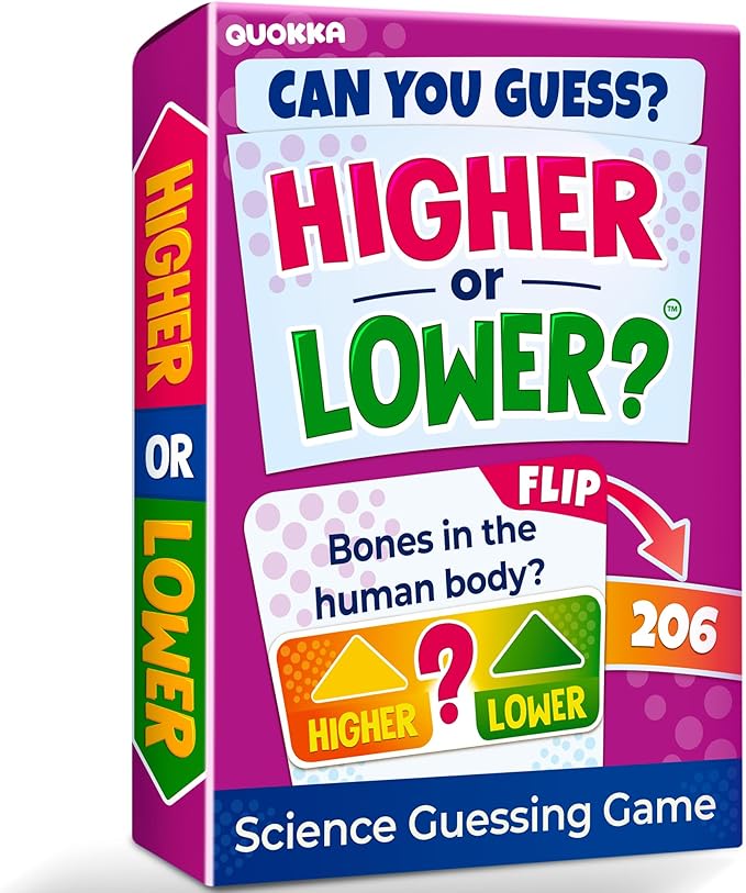 QUOKKA Science Board Games for Kids and Adults – Family Board Games for Family Game Night – Higher or Lower Trivia Cards for Kids 8-12 – Guess Fun Questions – Educational Card Game for Families&Teens