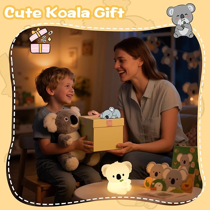 CoolGift Mart Koala Gifts, Cute Koala Silicone Night Light, Touch Control & Timer, USB Rechargeable, Suitable for Breastfeeding Reading Working Sleep for Baby Kids Teens Adults