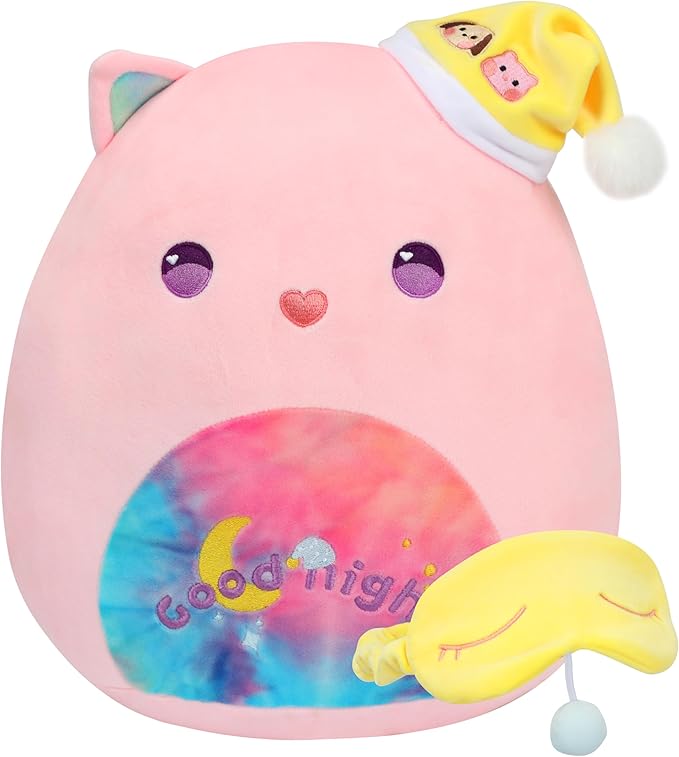 Hopearl 12'' Sweety-Sleepy Kitty Plush Toy, Good Night Stuffed Animal with Eye Patch, Smooth Plushies Pillow, Kawaii Anime Cute Cat Soft Toy, Pink
