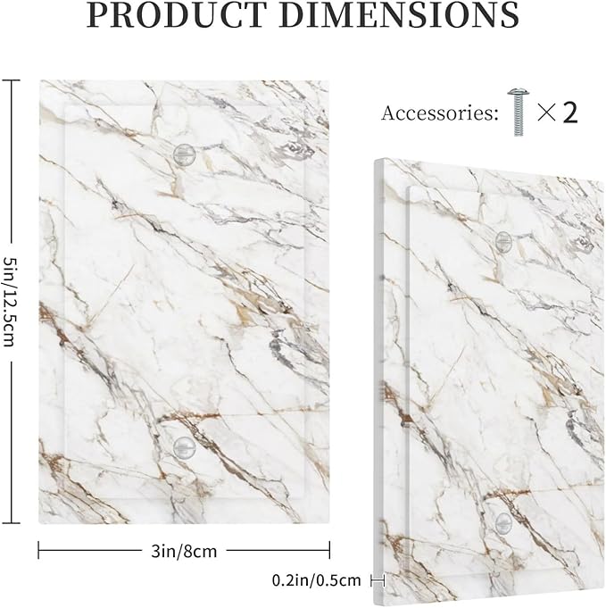 Light Switch Covers White Brown Marble Abstract Modern Luxury Decorative Switch Plates 1 Gang Blank No Device Outlet Covers Electrical WallPlates for Bathroom Kitchen Decor