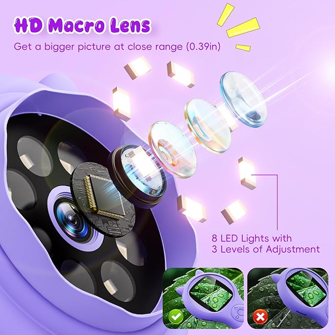Microscope for Kids - Electronic Handheld Magnifying Glass for Children-STEM Outdoor Science Kit for Summer Travel & Camping Toy,Birthday Gifts Toys for 5-8 9-12 Year Old Girls（Purple）