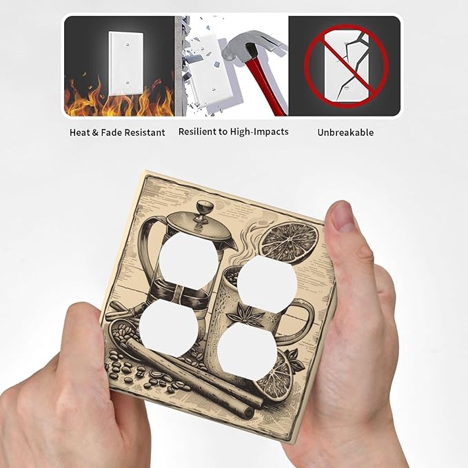 Decorative Outlet Covers Beige Vintage Rustic Coffee Beans Spice 2 Gang Decorative Switch Plate Double Duplex Wall Plates Switch Plates and Outlet Covers for Kitchen Coffee Bar Decor